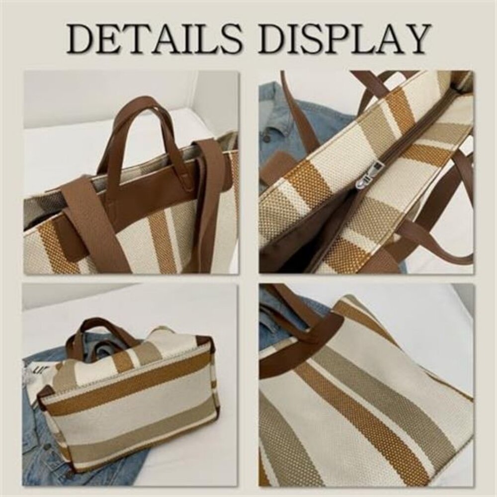 Large Women's Work Tote Bag Laptop Compartment,Canvas Shoulder Bag for Office - Picture 5 of 6